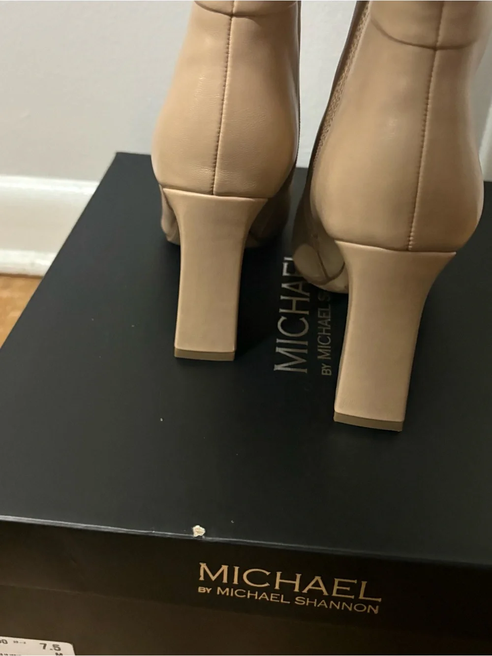 Women's Knee-High Pointed Toe Block Heel Boots in Nude